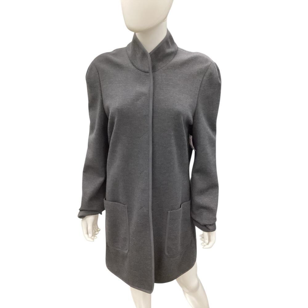 Emanuel Ungaro Jacket Women’s SZ M Long Wool Blend Hidden Buttons Charcoal Color